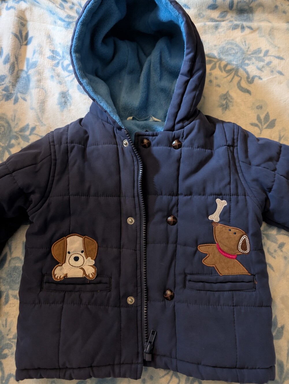 Navy Quilted Toddler Jacket with Puppy Appliqués